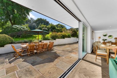 View of the sun terrace at Garden Cottage, Cheshire