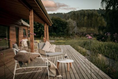 The decking area at Dubh Lodge, Aberfeldy, Perthshire