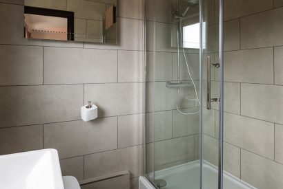 A shower room at Lake House, Powys