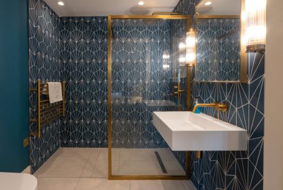 A shower room at Bramble Cottage, Somerset