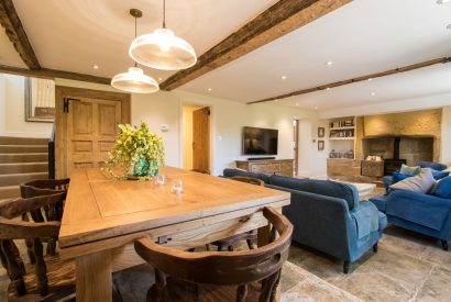 Open plan living and dining space at Elm Tree Cottage, Somerset