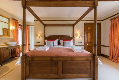 The four poster bed at Hawthorn Farmhouse, Somerset