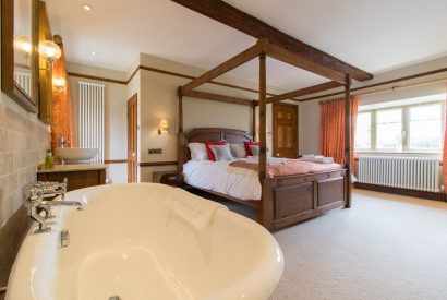 The four poster bedroom at Hawthorn Farmhouse, Somerset