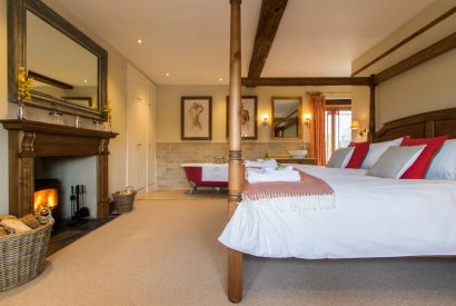 The four poster bedroom at Hawthorn Farmhouse, Somerset