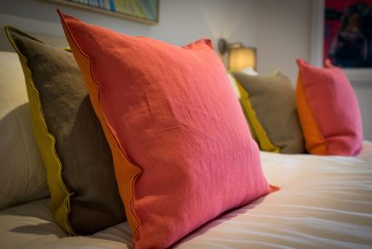 A king sized bedroom at Hawthorn Farmhouse, Somerset