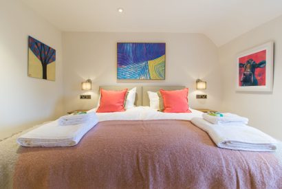 A king sized bedroom at Hawthorn Farmhouse, Somerset