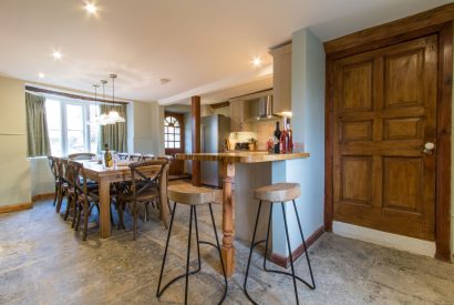 The open plan dining kitchen at Hawthorn Farmhouse, Somerset