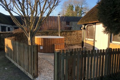 The wood fired hot tub at Hawthorn Farmhouse, Somerset