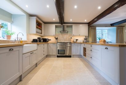 The kitchen at The Thatched Cottage, Somerset