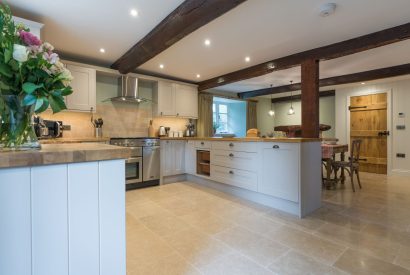 The kitchen at The Thatched Cottage, Somerset