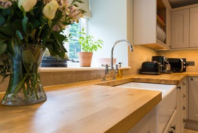 The kitchen at The Thatched Cottage, Somerset