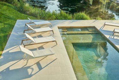 The heated outdoor swimming pool at Edgewater House, Hampshire