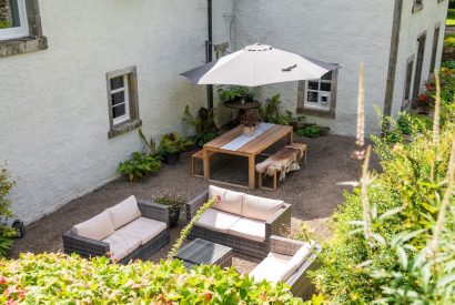 Outdoor dining area at Quarter House, Scottish Borders