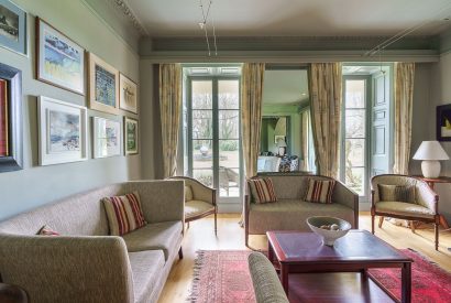 The living room at Plas Efailnewydd, Llyn Peninsula