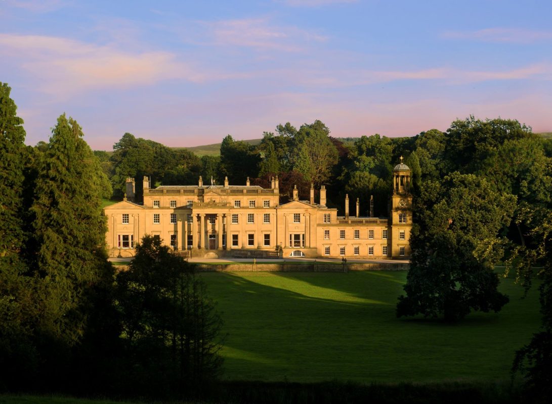 The exterior of Broughton Hall, Yorkshire Dales