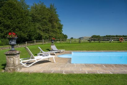 The outdoor swimming pool at Broughton Hall, Yorkshire Dales