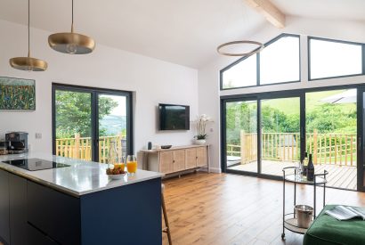 The open plan living space at Bracken Barn, Devon