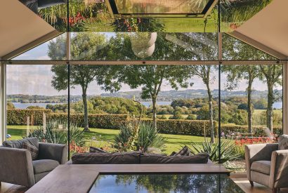 The garden view from Shepherd's Lakeview, Somerset