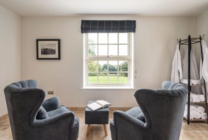 The kitchen sofas with countryside views at Tinkers Folly, Yorkshire