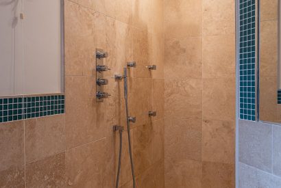 The shower in the shared bathroom at Tinkers Folly, Yorkshire