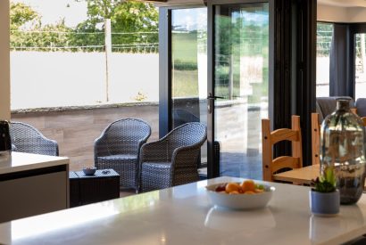 Outdoor seating area at Shepherd's Lodge, Somerset