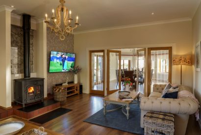 The lounge with log burner at Macduff House, St Andrews