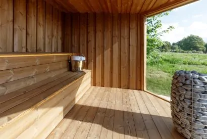 The sauna at Penelope's Tower, Wiltshire