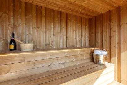 The sauna at Penelope's Tower, Wiltshire