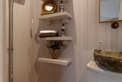 A bathroom at Penelope's Tower, Wiltshire