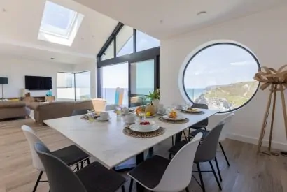The dining table at Aurora Skies, Cornwall