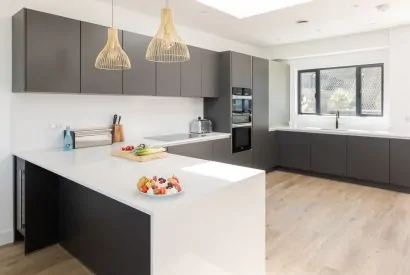The modern kitchen at Aurora Skies, Cornwall