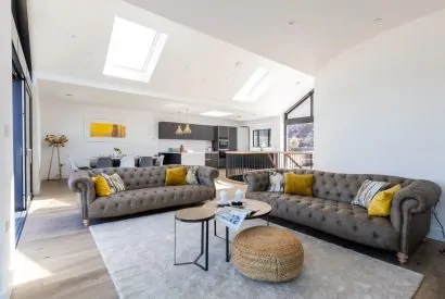 The open plan living area at Aurora Skies, Cornwall