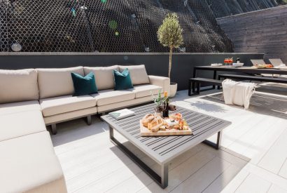 Luxury outdoor seating area at Aurora Skies, Cornwall