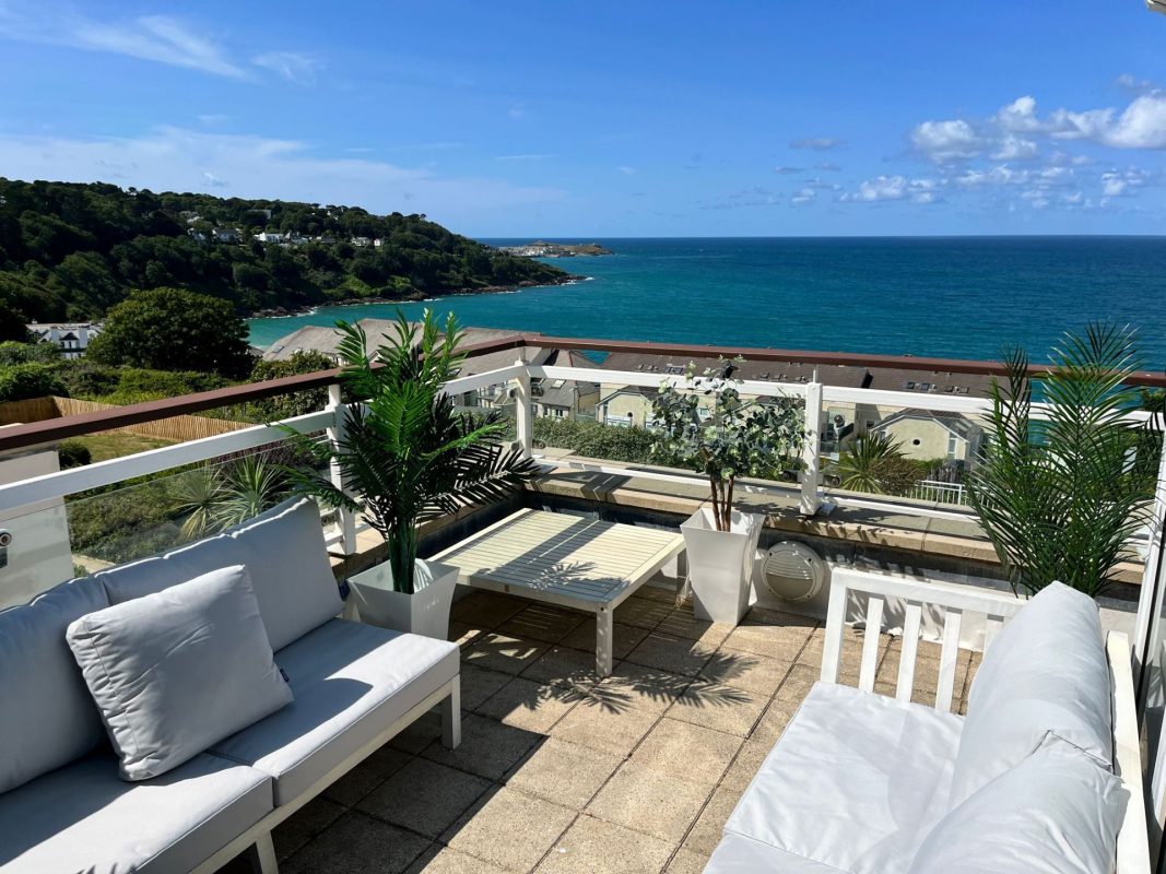 Outdoor seating area at Azure Escape, Cornwall