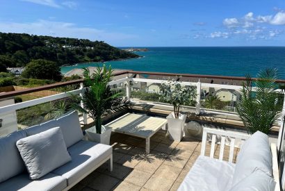 Outdoor seating area at Azure Escape, Cornwall