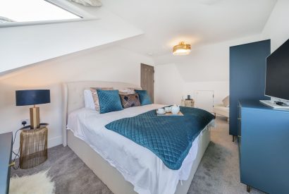 A king size bedroom at Azure Escape, Cornwall