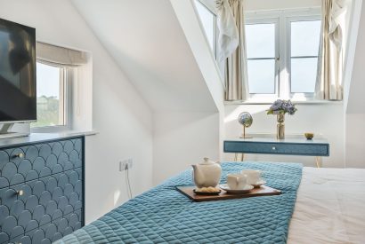 A king size bedroom at Azure Escape, Cornwall