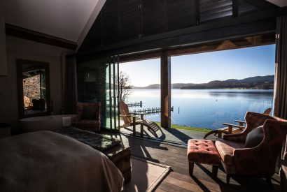 A king sized bedroom at Lake View Lodge, Lake District