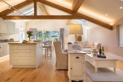 The kitchen and living room at Twitchers Cottage, Lake District
