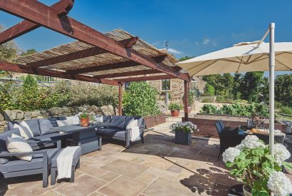 The outdoor seating area at Horseshoe House, Peak District
