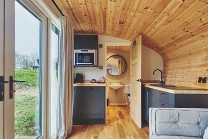 The kitchen area in Peak Cabin, Peak District