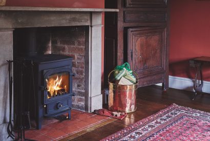 The fireplace with log burner at Heron House, Peak District