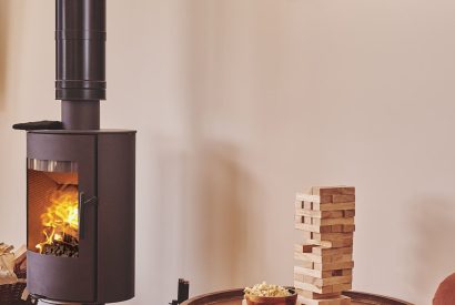 The wood burner at Upper Tumble Cottage, Shropshire Hills