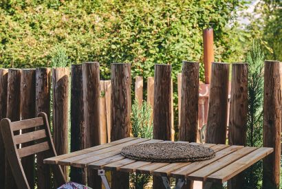 The outdoor dining table at Curious Calf, Herefordshire