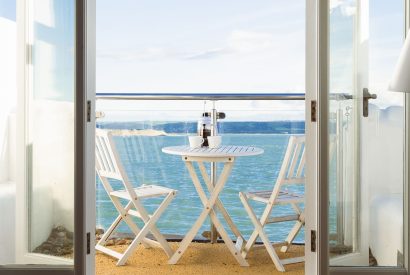 The private terrace with views of the estuary at Waters Dream, Devon