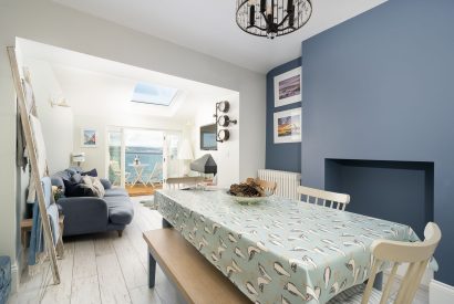 The living/dining room at Waters Dream, Devon