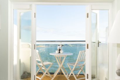 The private terrace with views of the estuary at Waters Dream, Devon