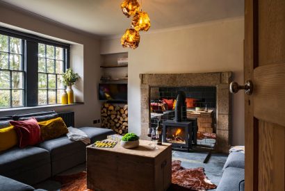 The living room at Padstone Farmhouse, Cornwall