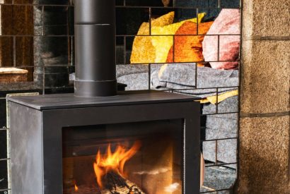 The log burner at Padstone Farmhouse, Cornwall