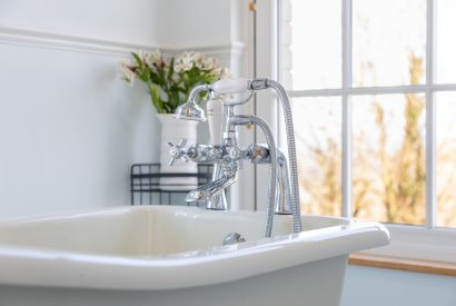 The free standing bath at Millook View Farmhouse, Cornwall